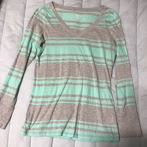 Mint green and gray striped longsleeve. Medium